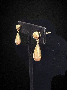 Vintage 14K Yellow Gold Teardrop Dangle Stud Earrings Polished Drop 3.4g